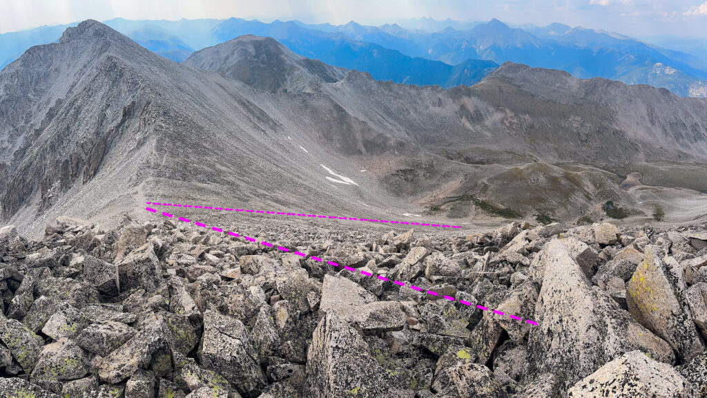 Descend down Princeton's west ridge, then down its North Slope into the Maxwell Creek drainage.