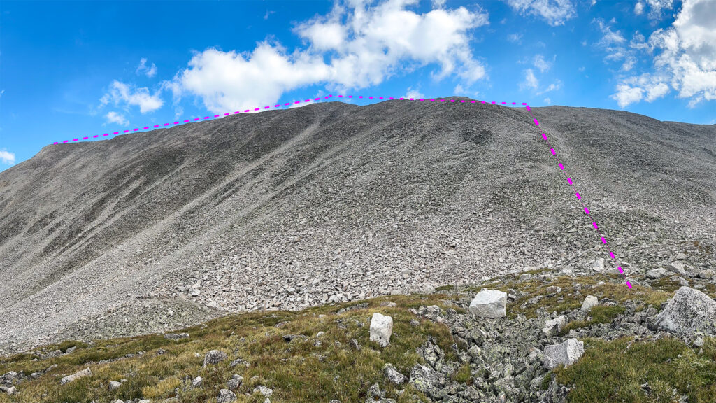 Looking back on the descend from Princeton's summit, finally reaching the tundra of the Maxwell Creek drainage