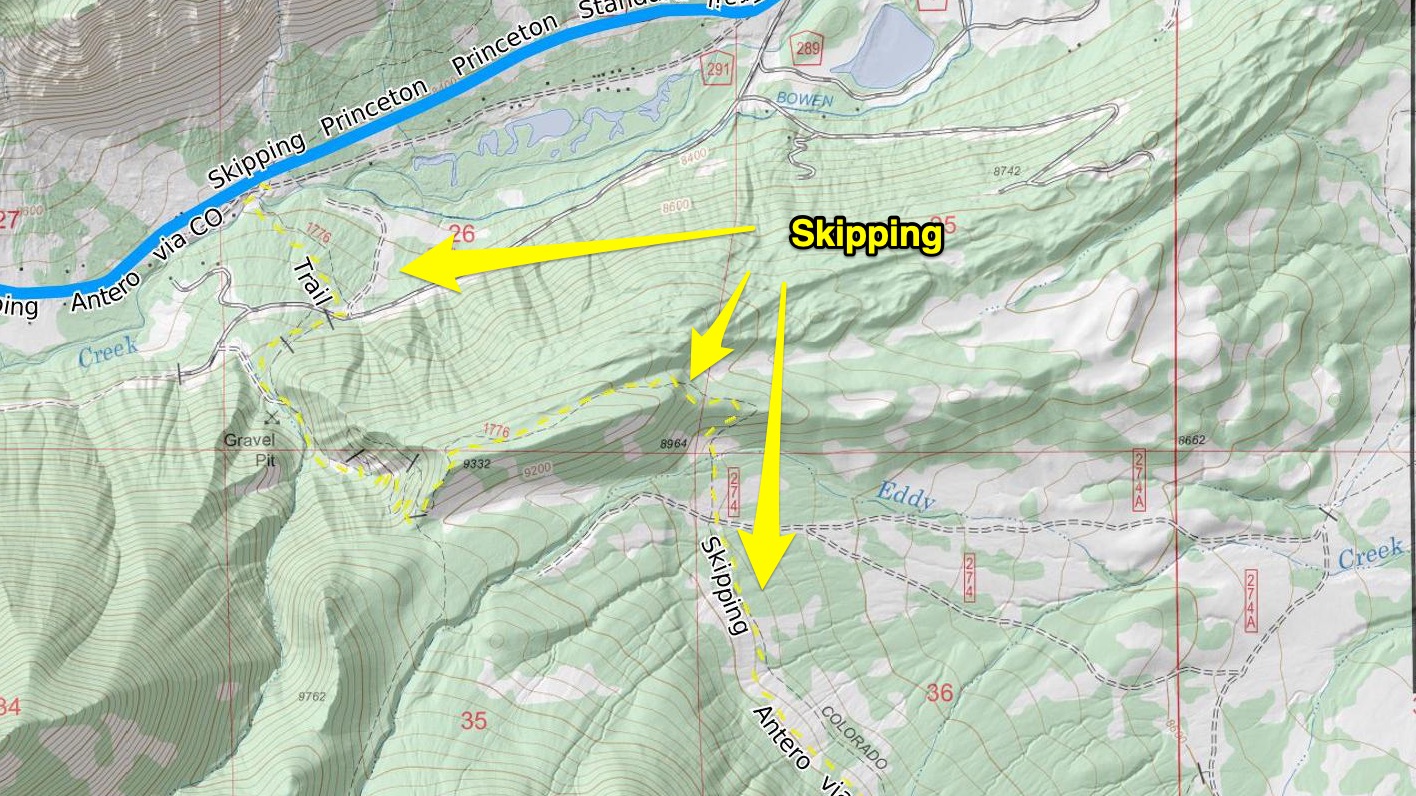 Skipping Routes are shown in dashed yellow lines