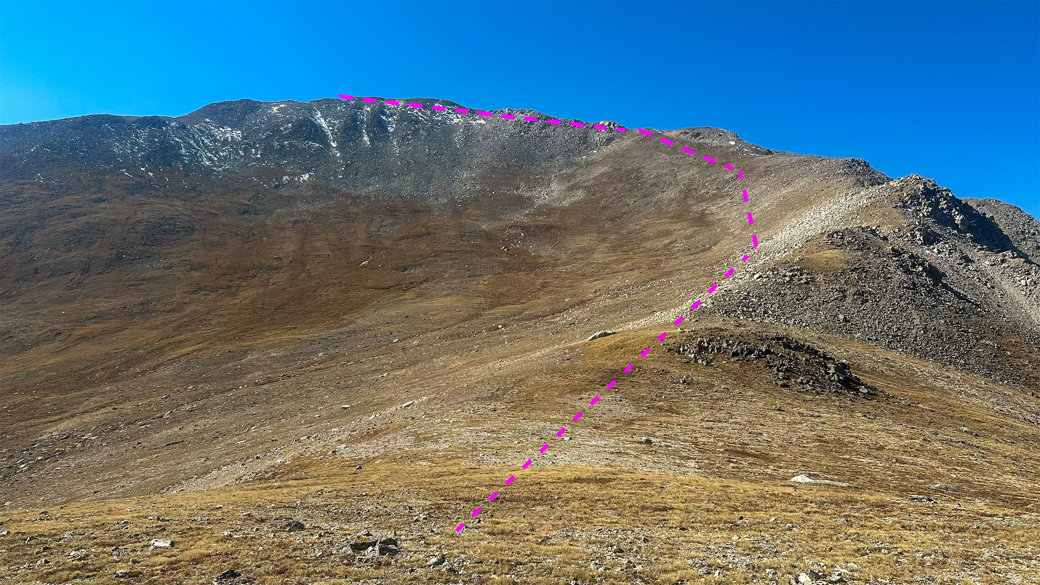 Looking back after contouring around Yale's northeast ridge. Drop down towards Cottonwood Creek to the North